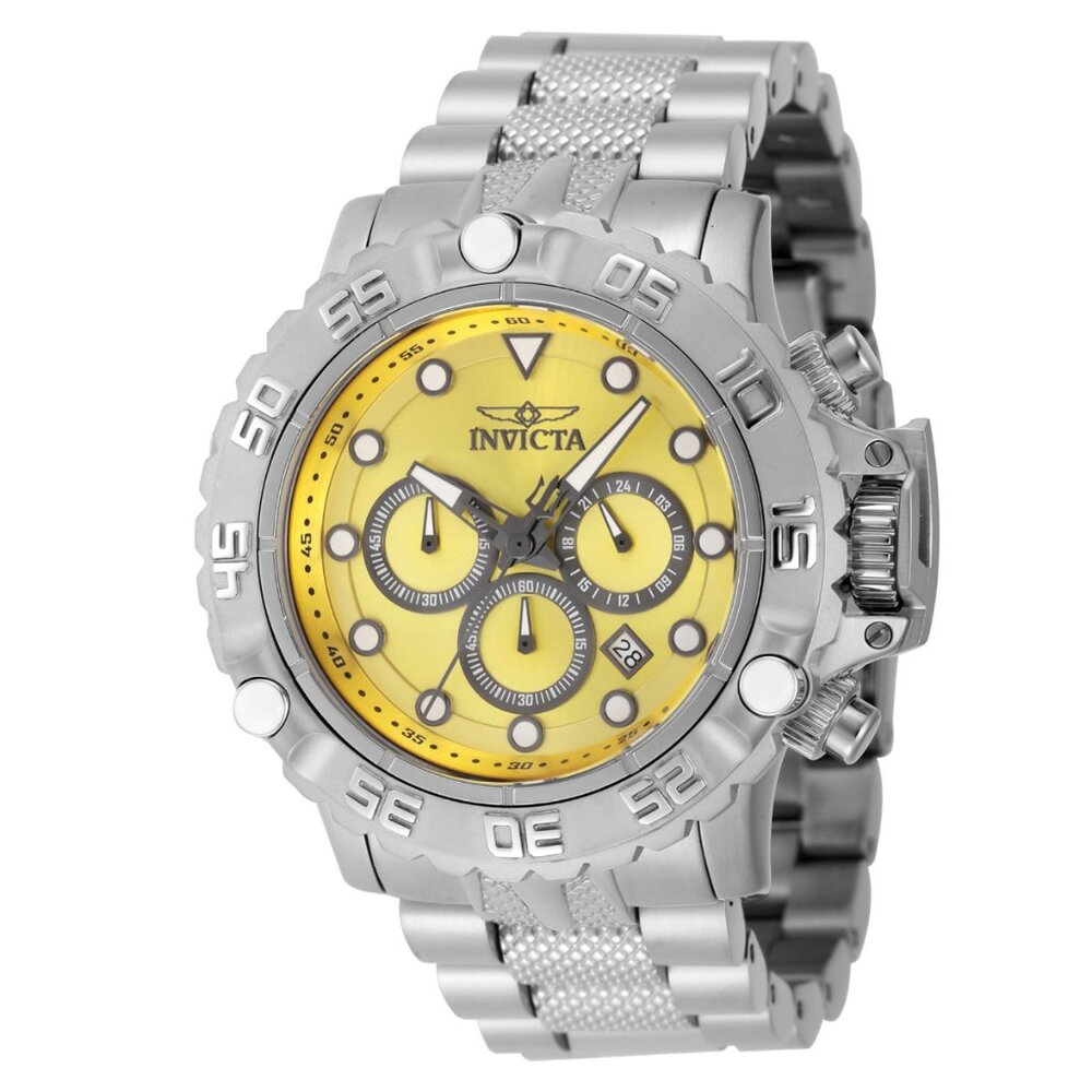 Invicta Men's 55.40 Subaqua Quartz Chronograph Yellow Dial Silver Tone SS Watch